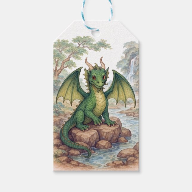 Etiqueta Para Presente Belo dragão verde (Frente)