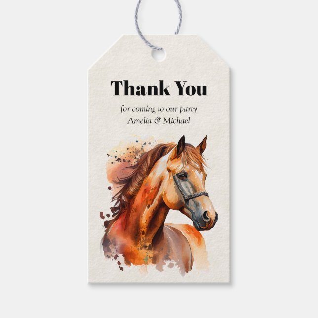Etiqueta Para Presente Belo Retrato Sorrel Horse Obrigado (Frente)