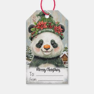 Etiqueta Para Presente Belo Urso de Panda Feliz Natal