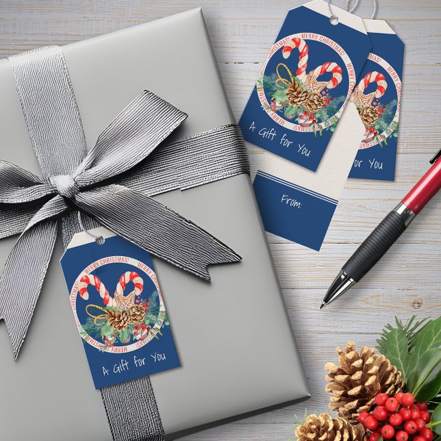Etiqueta Para Presente Bengala de Natal Azul (Criador carregado)