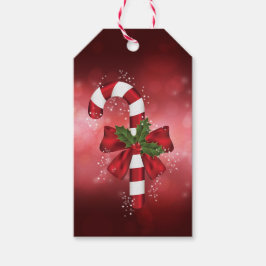 Etiqueta Para Presente Bengala de Natal Vermelha Sobre um Fundo Vermelho