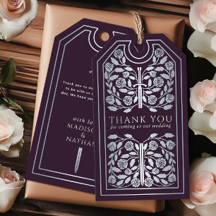 Etiqueta Para Presente Berinjela Espada Medieval Prata Casamento Obrigado