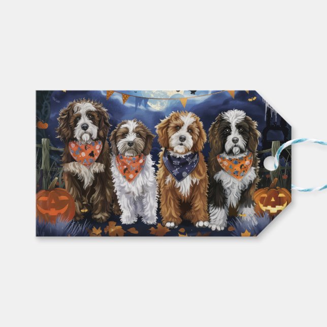 Etiqueta Para Presente Bernedoodle Halloween Spooky (Frente (horizontal))