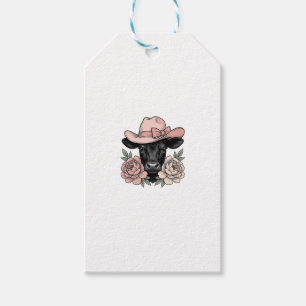 Etiqueta Para Presente Bezerro de Cowgirl Rosa com Peônias Vetor Vintage_