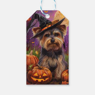 Etiqueta Para Presente Biewer Terrier Assustador no Halloween com Bruxa e