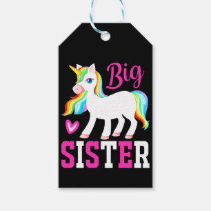 Etiqueta Para Presente Big Sister Magical Unicorn com Rainbow Mane & Tail
