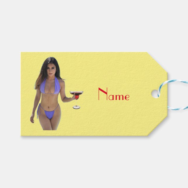 Etiqueta Para Presente Bikini Bikini - Boca-Boca de Cabeça Negra (Frente (horizontal))