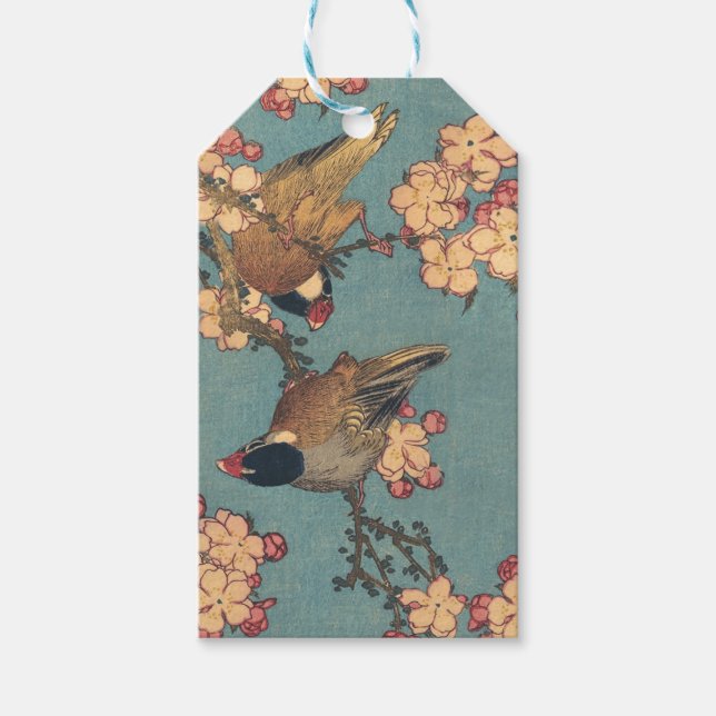 Etiqueta Para Presente Birds Flowers Hokusai Art Japonês (Frente)
