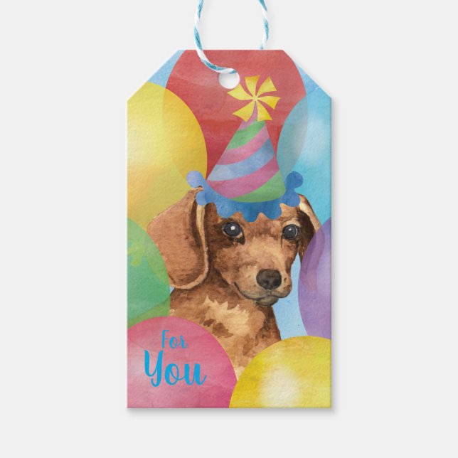 Etiqueta Para Presente Birthday Balloons Dachshund (Frente)