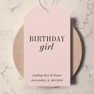 Etiqueta Para Presente Birthday Girl   Simples feminino rosácea rosa