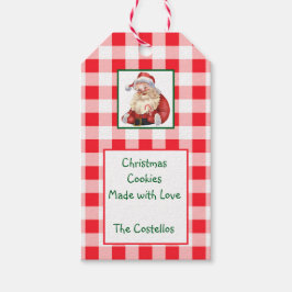 Etiqueta Para Presente Biscoitos de Natal Vermelho Xadrez Santa Aguarela