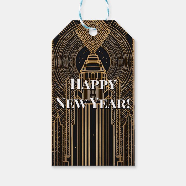 Etiqueta Para Presente Black and Gold Art Deco  (Frente)
