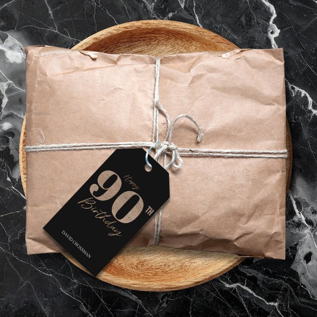 Etiqueta Para Presente Black and Gold Glitter Numeral 90th Birthday  (Criador carregado)