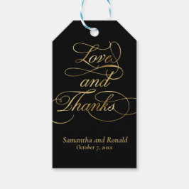 Etiqueta Para Presente Black and Gold Love and Thanks Calligraphy Wedding