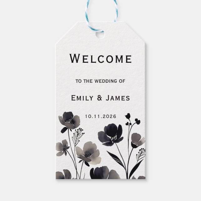Etiqueta Para Presente Black and White Floral Wedding (Frente)