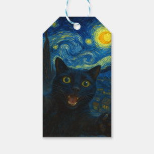 Etiqueta Para Presente Black Cat Starry Night Van Gogh Cat Selfie
