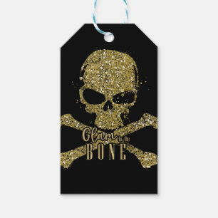 Etiqueta Para Presente Black Glam até os Ossos Caveira Brilho Dourado Lan