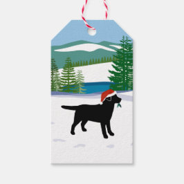 Etiqueta Para Presente Black Labrador Christmas Evergreen Santa Hat