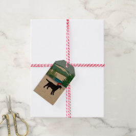 Etiqueta Para Presente Black Labrador Christmas Evergreen Santa Hat