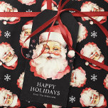 Etiqueta Para Presente Black Vintage Retro Papai Noel Natal<br><div class="desc">Adicione um toque nostálgico aos seus presentes com estas etiquetas de presentes de Natal Santa Claus preta. Apresentando uma ilustração retrô encantadora com flocos de neve festivos, esses marcadores são perfeitos para adicionar personalidade e calor aos presentes de Natal. O design de Papai noel clássico contra o fundo preto cria...</div>