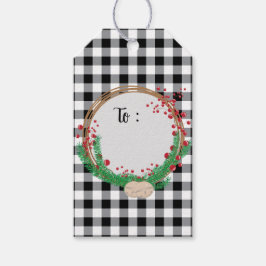 Etiqueta Para Presente Black White Buffalo Check e Berries Christmas