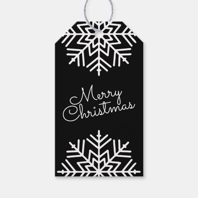 Etiqueta Para Presente Black & White Chic Merry Christmas w/ Snowflakes (Frente)