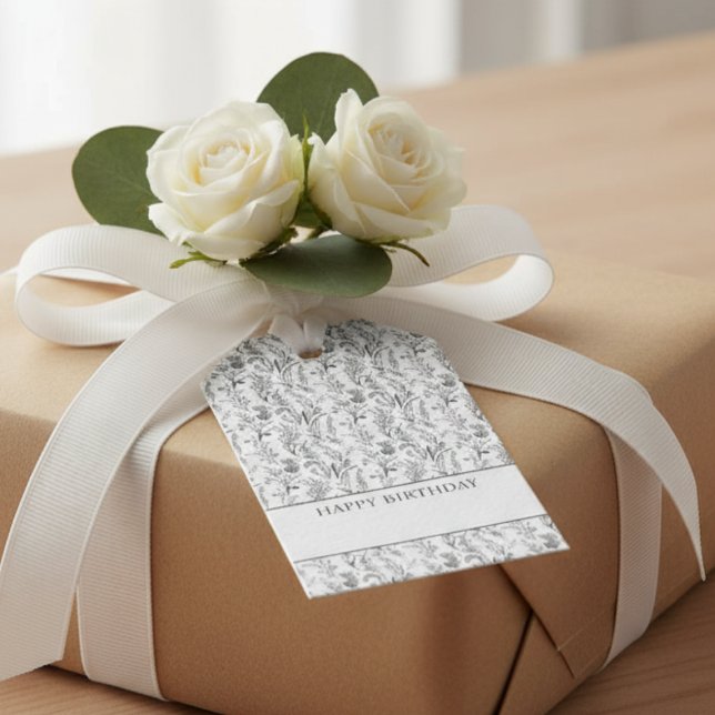 Etiqueta Para Presente Black White Toile Floral Gift (elegant black and white toile floral personalized custom gift tags)