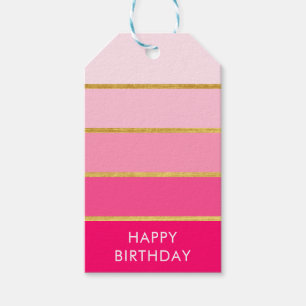 Etiqueta Para Presente Bloco de Cor Rosa Quente Feliz Aniversário