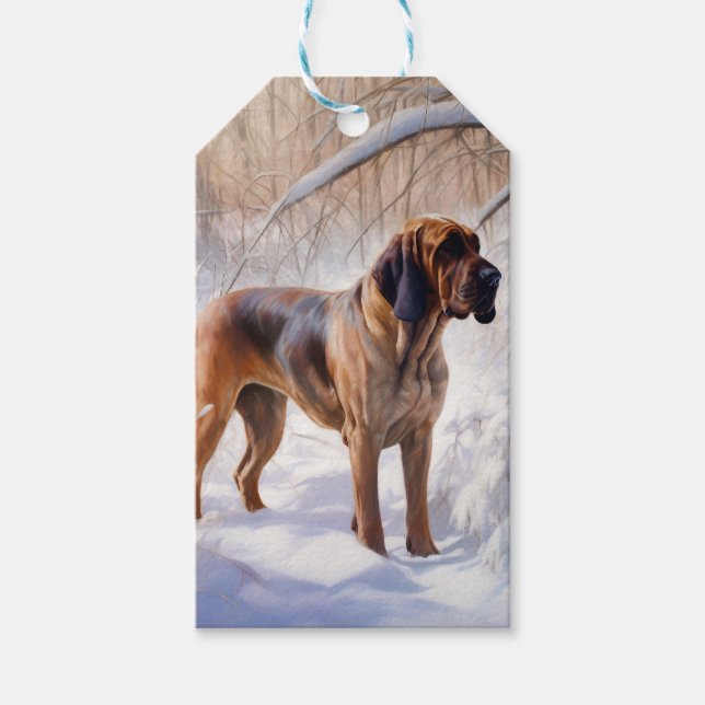 Etiqueta Para Presente Bloodhound Deixe Nevar Natal (Frente)