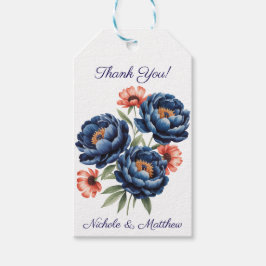 Etiqueta Para Presente Blue and Burnt Orange Floral Wedding Thank You