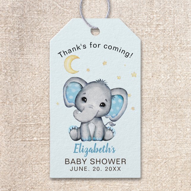 Etiqueta Para Presente Blue and Gray Elephant Baby Shower boy (Criador carregado)