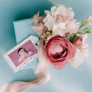 Etiqueta Para Presente Blue and Pink Grandmillennial Flower Photo Baby
