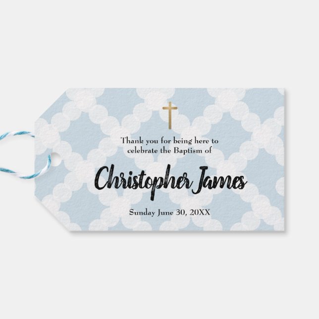 Etiqueta Para Presente Blue Baby Boy Baptism horizontal Obrigado (Verso Horizontal)