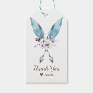 Etiqueta Para Presente Blue Boho Bohemian Arrows Feather Floral