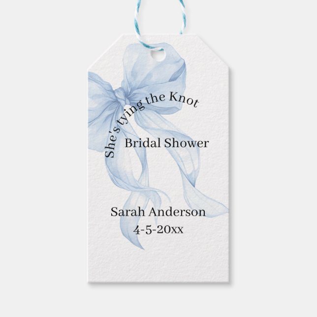 Etiqueta Para Presente Blue Bow Bridal Shower (Frente)