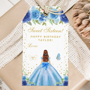 Etiqueta Para Presente Blue Floral Brown Hair Princess Sweet