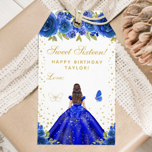 Etiqueta Para Presente Blue Floral Brunette Hair Princess Sweet
