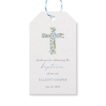 Blue Floral Cross Girl Baptism Favtag