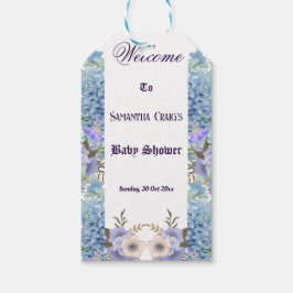 Etiqueta Para Presente Blue Flowers Hortênsia Lilás Roxo Chá de Bebê