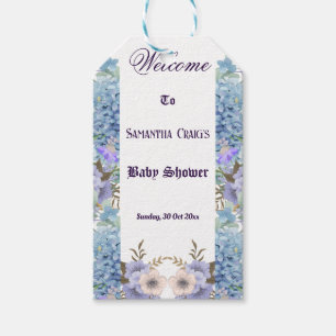 Etiqueta Para Presente Blue Flowers Hortênsia Lilás Roxo Chá de Bebê 