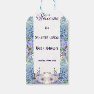 Etiqueta Para Presente Blue Flowers Hortênsia Lilás Roxo Chá de Bebê 