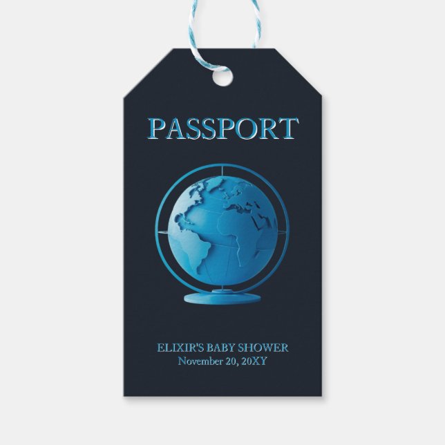 Etiqueta Para Presente Blue Globe Passport Travel Baby Shower (Frente)