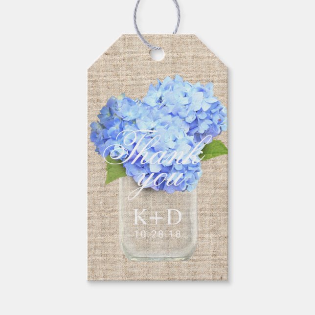 Etiqueta Para Presente Blue Hydrangea Rustic WedeFavor Obrigado (Frente)