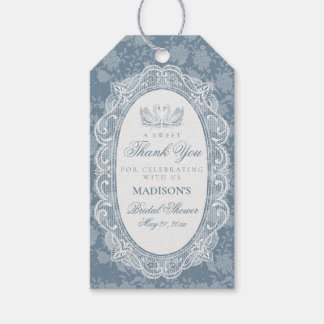 Etiqueta Para Presente Blue Lace Doily Vintage Floral Chuveiro de Noiva