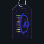 Etiqueta Para Presente Blue Lion Menorah<br><div class="desc">Para a sua festa Chanukkah. Possui uma menorah Chanukkah,  com o tema do leão,  sobreposta a um fundo estrelado,  com todas as oito velas e a xamash queimando. Chanukkah é o médio-inverno "Festival das Luzes".</div>