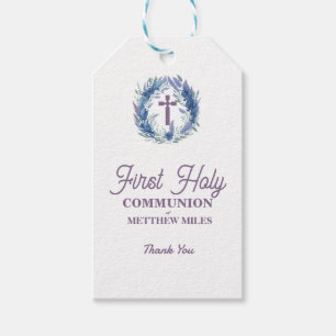 Etiqueta Para Presente Blue Minimalist floral first católica communion