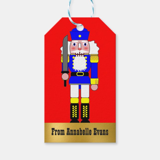 Etiqueta Para Presente Blue Nutcracker Personalizado (Frente)