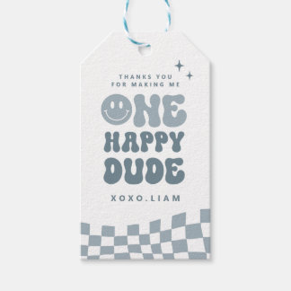 Etiqueta Para Presente Blue ONE Happy Dude Birthday Crown Favor tag