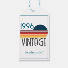 Etiqueta Para Presente Blue Retro Sun 1996 Photo 30th Birthday Stripe 