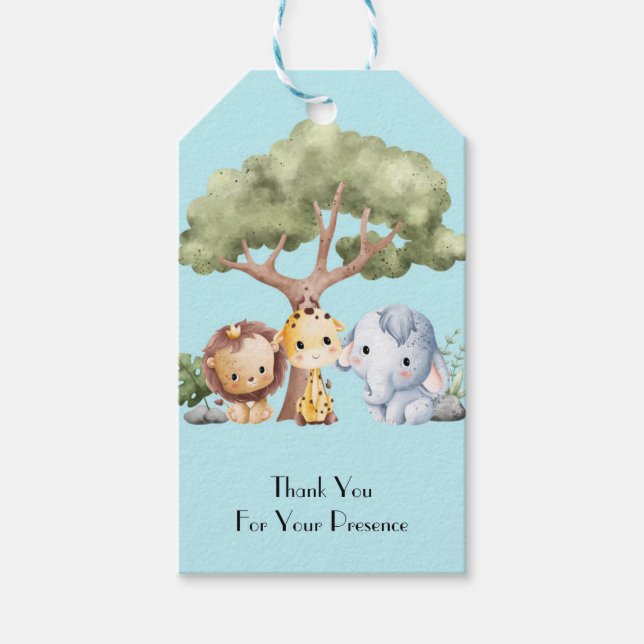 ETIQUETA PARA PRESENTE BLUE SAFARI BABY SHOWER (Frente)